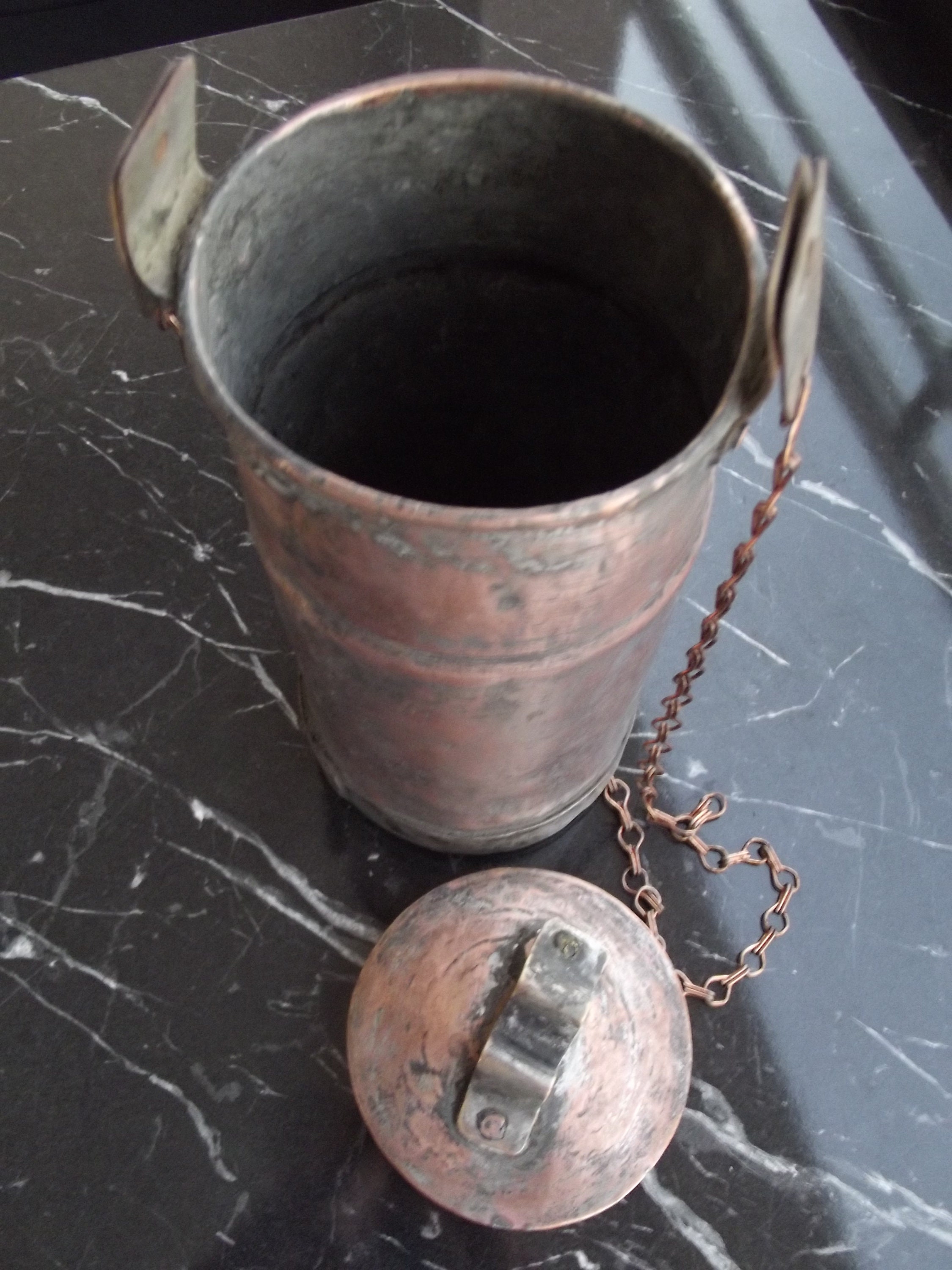 Antique Copper Bucket, Vintage Copper Bucket, Inlaid Copper Bucket