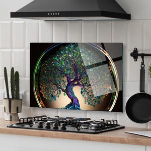 Panneau de dosseret de poêle en verre trempé, couverture arrière de poêle, décoration de cuisine, couvercle de dessus de cuisinière, dosseret de cuisine en carrelage, planche à découper et à nouilles