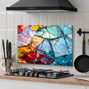Panneau de dosseret de poêle en verre trempé, Couvercle arrière de poêle, Décoration de cuisine, Couvercle supérieur de cuisinière, Carrelage pour dosseret de cuisine, Garde-boue pour évier de cuisine