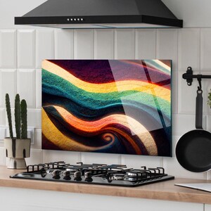 Dosseret de cuisine, Cache arrière de cuisinière, Art mural en verre trempé, Cache supérieur de cuisinière à gaz, Crédence déco de cuisine