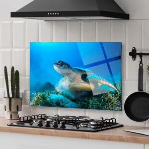 Dosseret de cuisine, coque arrière de cuisinière, oeuvre d'art murale en verre trempé, couvercle de dessus de cuisinière à gaz, crédence déco de cuisine, planche à découper et à nouilles