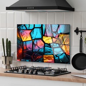 Décoration murale pour dosseret de cuisine, panneau de verre pour dosseret de cuisinière, oeuvre d'art murale en verre, couvercle de cuisinière à gaz, décoration de cuisine, couvercle de cuisinière