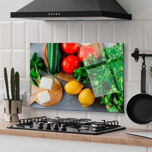 Panneau de dosseret de poêle en verre trempé, Couvercle arrière de poêle, Décoration de cuisine, Couvercle supérieur de cuisinière, Carrelage pour dosseret de cuisine, Garde-boue pour évier de cuisine