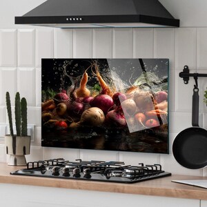 Panneau de dosseret de cuisinière en verre, carrelage de dosseret de cuisine, planche à découper, décoration murale pour dosseret, planche à nouilles, décoration de cuisine, couverture arrière de poêle