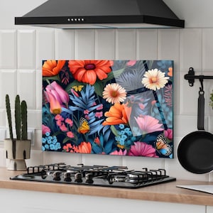 Dosseret de cuisine, coque arrière de cuisinière, oeuvre d'art murale en verre trempé, couvercle de dessus de cuisinière à gaz, crédence déco de cuisine, planche à découper et à nouilles