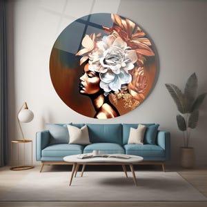 Femme abstraite, cadeau pour une nouvelle maison, pendaison de crémaillère d&#39;amis, art botanique sur verre, art mural encadré, couleurs vives, art déco de cuisine