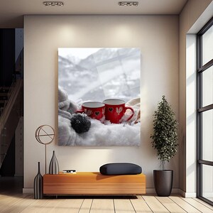 Double Mug , Wall Flower Decor , Glass Wall Decor , Wall Art Prints , Hanging Wall Decor , Home Accent Piece , Living Room Wall Art