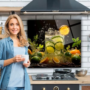 Dosseret de poêle en verre trempé, Carrelage pour dosseret de cuisine, Décoration de cuisine, Couvercle arrière de poêle, Couvercle supérieur de cuisinière
