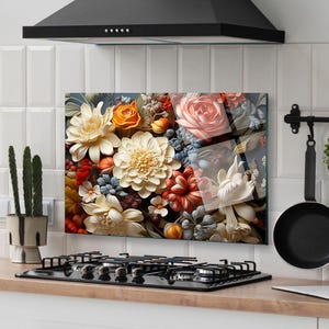 Panneau de verre pour dosseret de poêle, Décoration murale de cuisine, Cache de cuisinière, Planche à découper, Housse de cuisinière à gaz, Accessoires de cuisine, Décoration d'intérieur