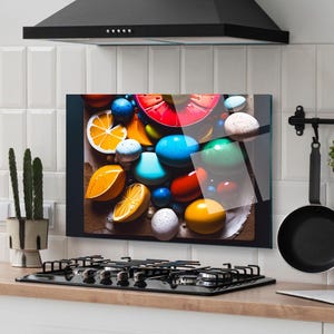 Dosseret de cuisine, décoration murale de cuisine, panneau de dosseret de poêle en verre trempé, couvercle arrière de poêle, couvercle de cuisinière, planche à découper et à nouilles