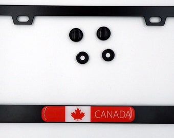 Canada//Ukraine Flag Black Plastic Car License Plate Frame Domed Colour Lens