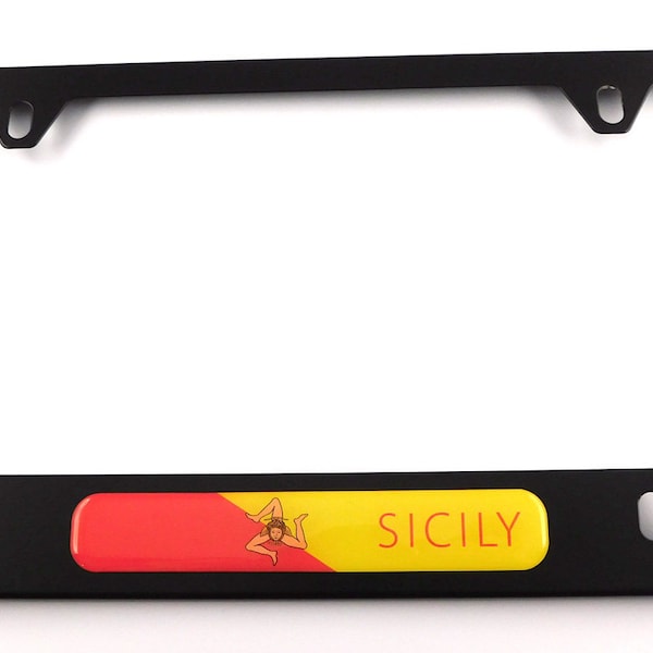 Sicily Italian Flag Metal black Aluminum Car License plate frame bottom cutout 4hole