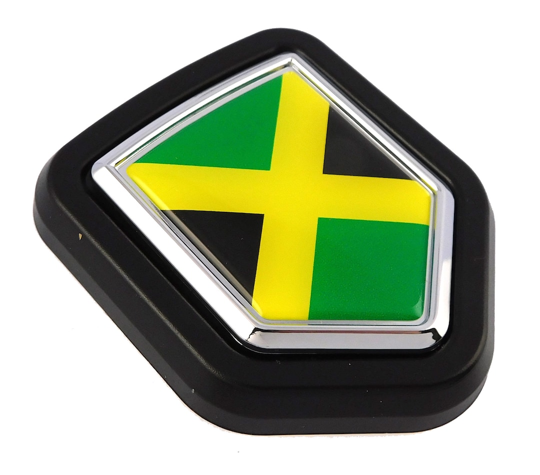 Jamaica Jamaican Flag Car Truck Black Shield Grill Badge Grille Chrome