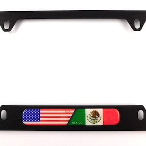 USA Mexico American Mexican Flag Metal black Aluminum Car License plate frame bottom cutout 4hole