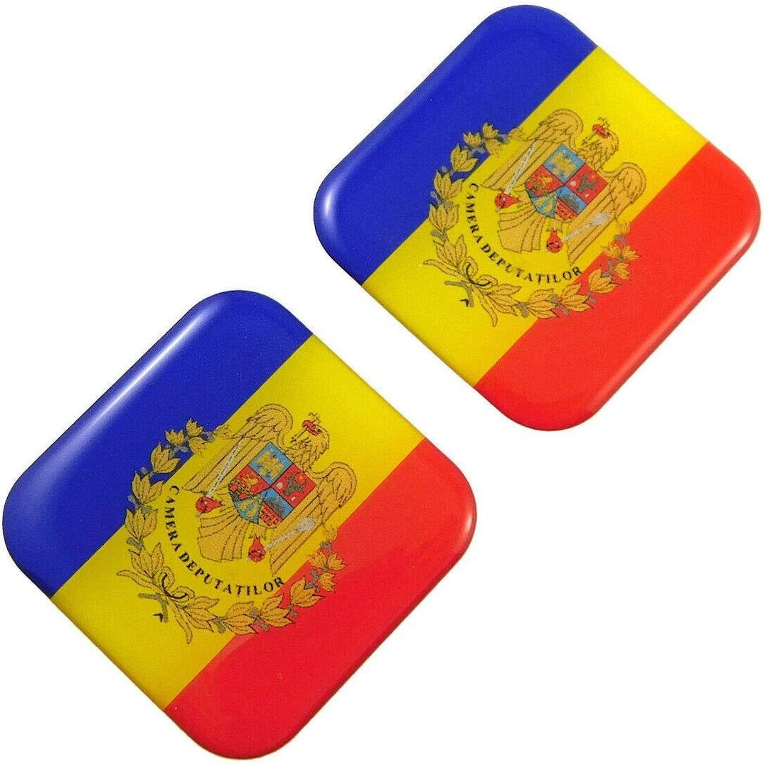 Romania Flag Square Domed Decal Car Bike Gel Stickers 1.5