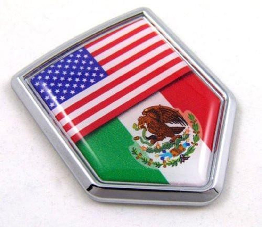 Usa Mexico American Mexican Flag Car Chrome Emblem Decal 3d Sticker