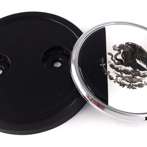 Mexico BLACK and White Mexican flag Car Truck Black Round Grill Badge 3.5&quot; grille chrome emblem