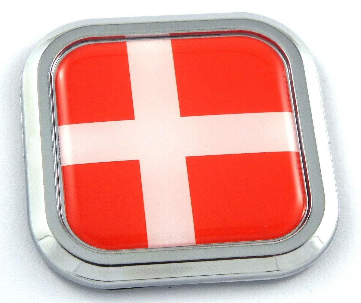 3D Domed Denmark Flag Emblem – Square Black Rim Badge For Car Hood, Bumper Or Trunk