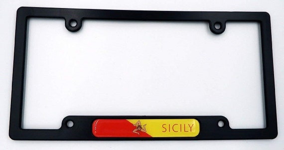 Sicily Black Plastic Car License Plate Frame With Domed Decal