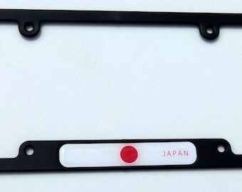 Japan japanese flag black plastic car license plate frame domed decal insert