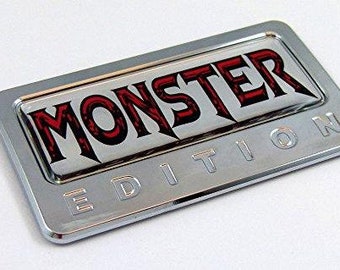 Monster edition chrome emblem with domed decal car auto bike badge motorcycle