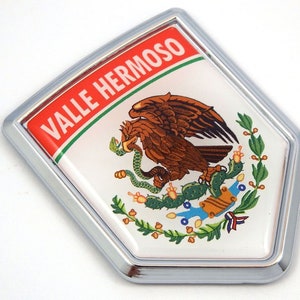 Valle Hermoso Mexico Flag Mexican Car Emblem Chrome Bike Decal 3D Sticker MX11