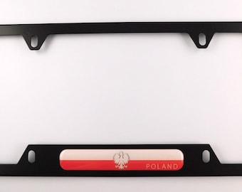 Poland Polish Polska Flag Metal black Aluminum Car License plate frame bottom cutout 4hole