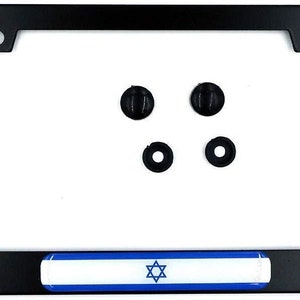 Israel israeli flag black aluminium car license plate frame holder