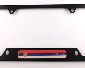 Serbia Flag Metal black Aluminum Car License plate frame bottom cutout 4hole