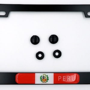 Peru peruvian flag metal black aluminium car license plate frame holder