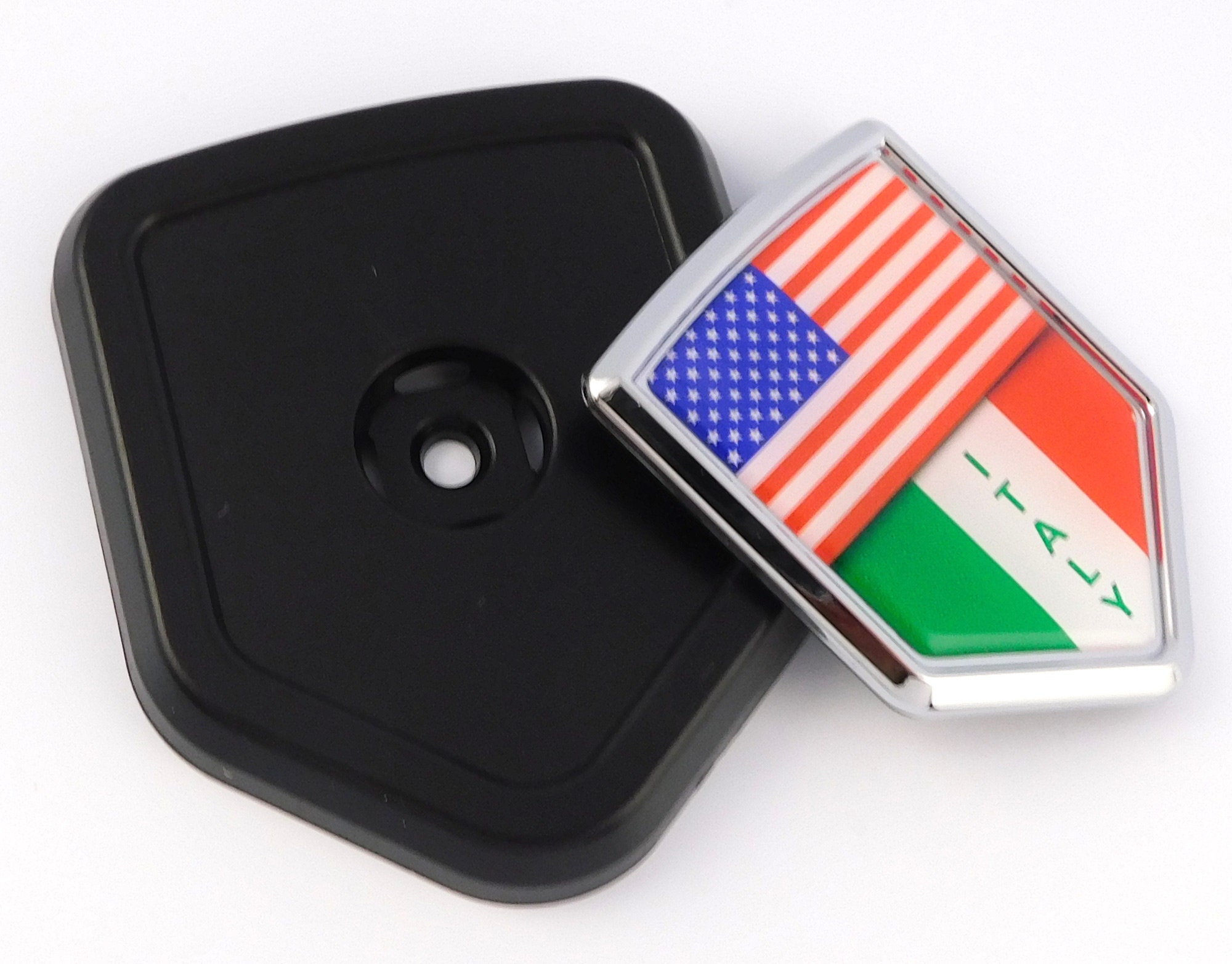 Puerto Rico Black Flag Car Emblem – Grill Badge With Cable Ties | 2.6" X 3.12"