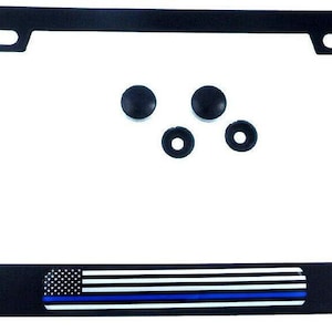 Usa police thin blue line metal black aluminium car license plate frame holder