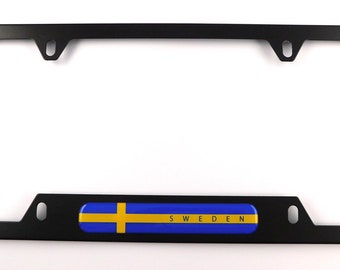 Sweden Swedish Flag Metal black Aluminum Car License plate frame bottom cutout 4hole