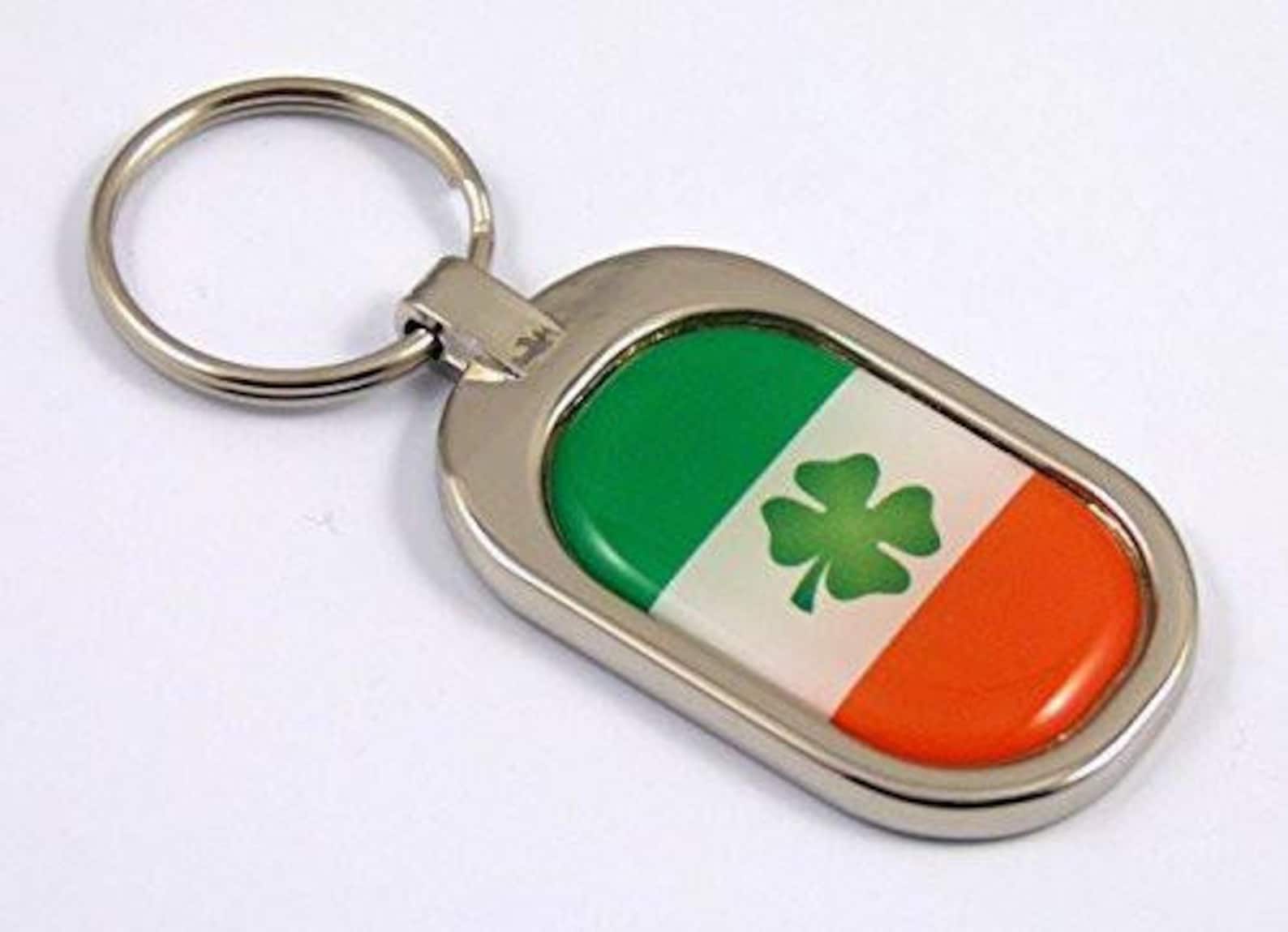 Ireland Flag Key Chain Metal Chrome Plated Keychain Key Fob Etsy