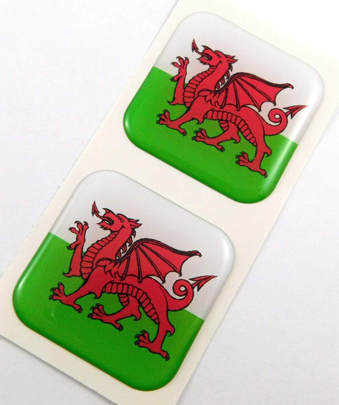 Wales Welsh Flag Square Domed Decal Car Bike Gel Stickers 1.5