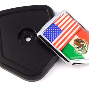 USA Mexico American Mexican flag Car Truck Black Shield Grill Badge grille  chrome emblem