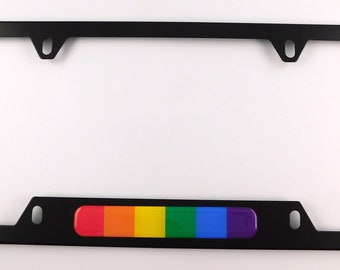 Pride Gay Lesbian Flag Metal black Aluminum Car License plate frame bottom cutout 4hole