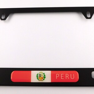 Peru Peruvian Flag Metal black Aluminum Car License plate frame bottom cutout 4hole
