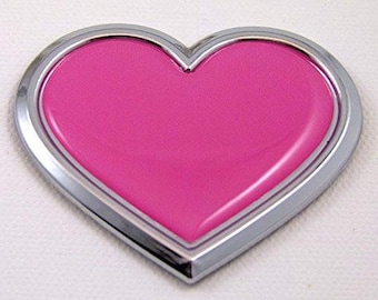 Car chrome decals cbhtr-pink chrome with pink heart chrome emblem car decal 3d sticker badge bumper love pink