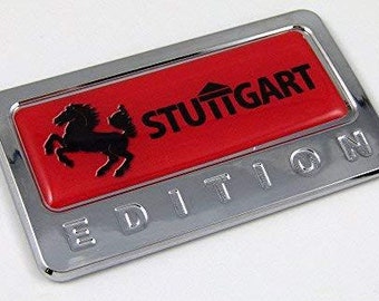 Stuttgart red edition chrome emblem domed decal car auto badge