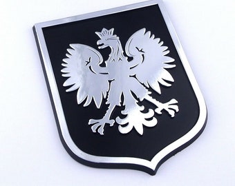 Poland polska eagle black chrome plastic car emblem decal sticker crest pbc