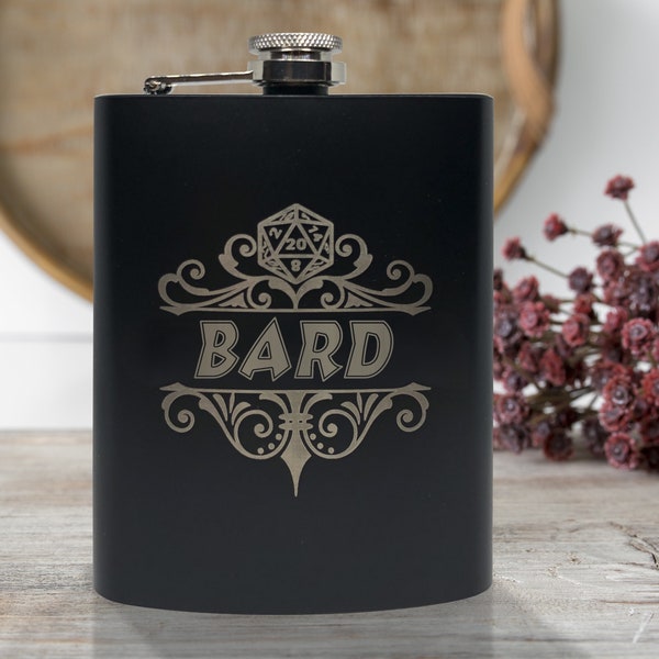 Bard Flask, 8oz Stainless Steel, Hip Flask, Funnel Included, Bard, Harp, Music, Inspiration, Whiskey, Vodka, Swishbrew, Rum, Gin, Brandy