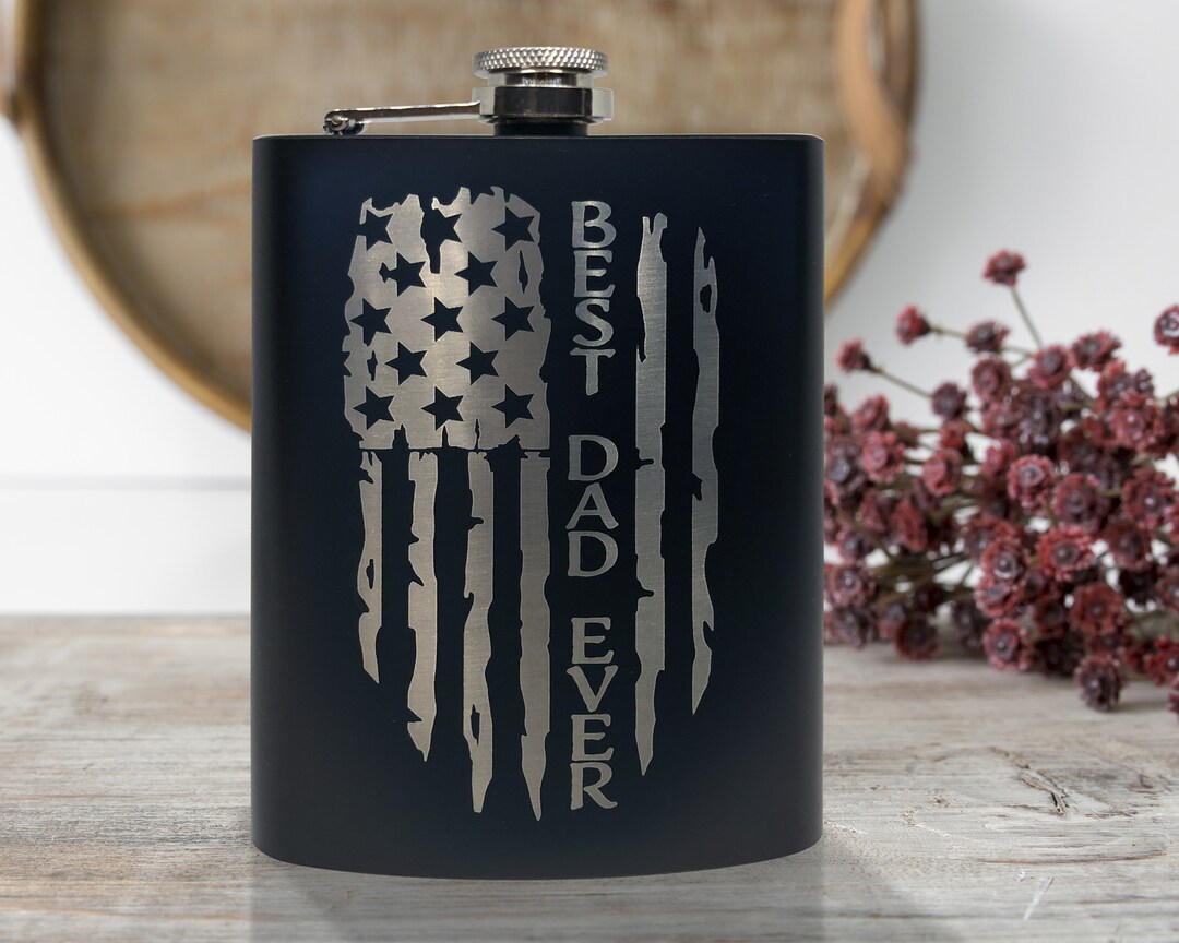 Best Dad Ever Flag Flask, 8oz Stainless Steel, Hip Flask, Funnel ...
