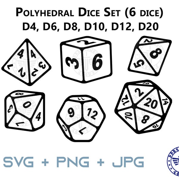 Polyhedral Dice SVG - D4, D6, D8, D10, D12, D20 - D&D and Pathfinder RPG - Digital Cricut