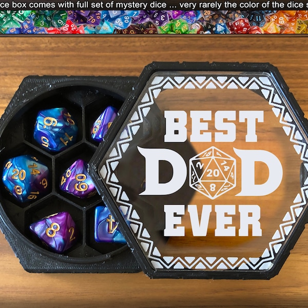 Best Dad Ever Hex Dice Vault & Dice - Random Dice Included - Father's Day, D20, Best Dad Ever, Hexagon Shaped