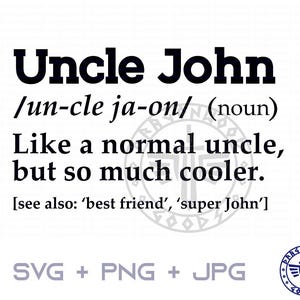 Definizione di zio John SVG PNG JPG - Segno di gioco digitale Cricut, Clipart, Zio svg, Modello di maglietta, Download digitale, Dizionario, Definizione, John