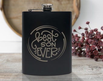 Best Son Ever Flask, 8oz Stainless Steel, Hip Flask, Funnel Included, Best Son, Graduation, Whiskey, Vodka, Swishbrew, Rum, Father, Dad