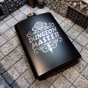 Dungeon Master Flask, 8oz Stainless Steel, Hip Flask, Funnel Included, Dungeon Master, DM, Rum, Whiskey, Vodka, Swishbrew, Rum, Gin, Brandy image 2