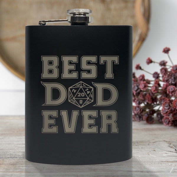 Best Dad Ever d20 Flask, 8oz Stainless Steel, Hip Flask, Funnel Included, Best Dad DND, Father's Day, D20, Vodka, Swishbrew, Rum, Dice, Dad