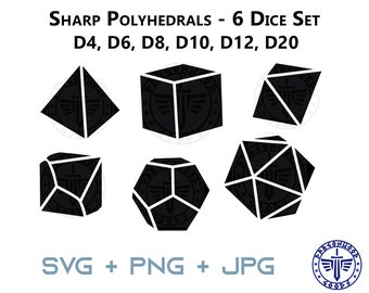 Dadi poliedrici affilati SVG - D4, D6, D8, D10, D12, D20 - D&D e Pathfinder RPG - Digital Cricut